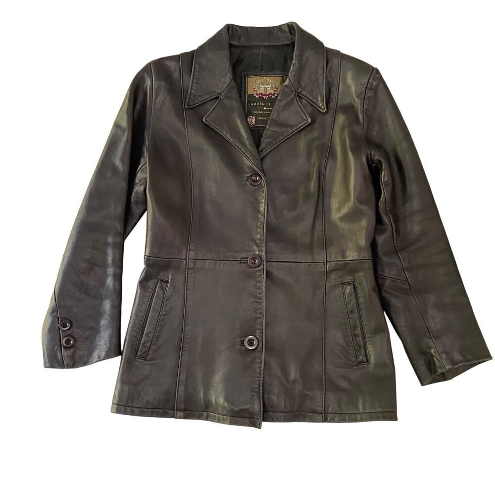 Vintage Laurence Roy Womens soft Black Lambskin Leather blazer Jacket Size Large
